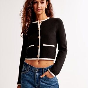 Abercrombie & Fitch A&F LuxeLoft Sweater Jacket Gold Buttons Black Cardigan. G69